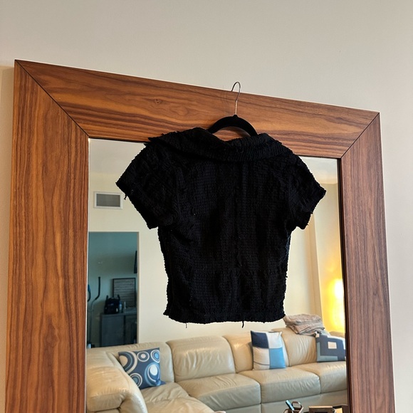 Luna del Pinal Black Knit Cropped Collared Short Sleeve - Picture 4 of 6